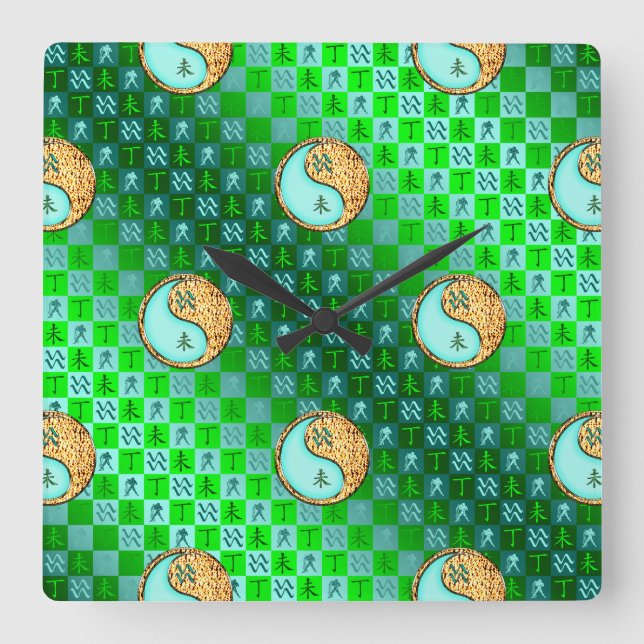 Aquarius & Fire Goat Square Wall Clock (Front)