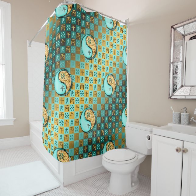 Aquarius & Fire Horse Shower Curtain (In Situ)