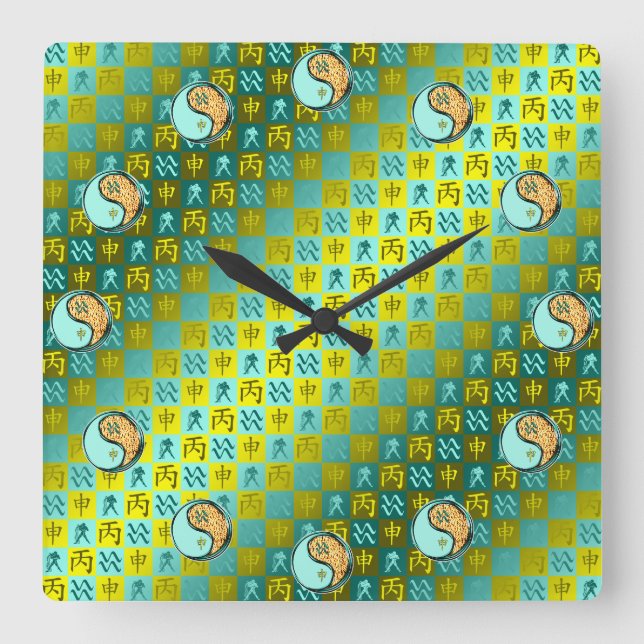Aquarius & Fire Monkey Square Wall Clock (Front)