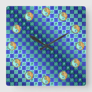 Aquarius & Fire Ox Square Wall Clock