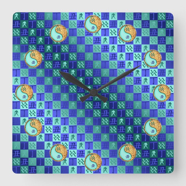 Aquarius & Fire Ox Square Wall Clock (Front)