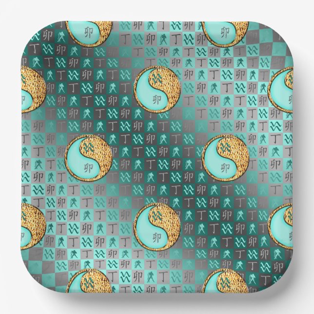 Aquarius & Fire Rabbit Paper Plate (Front)
