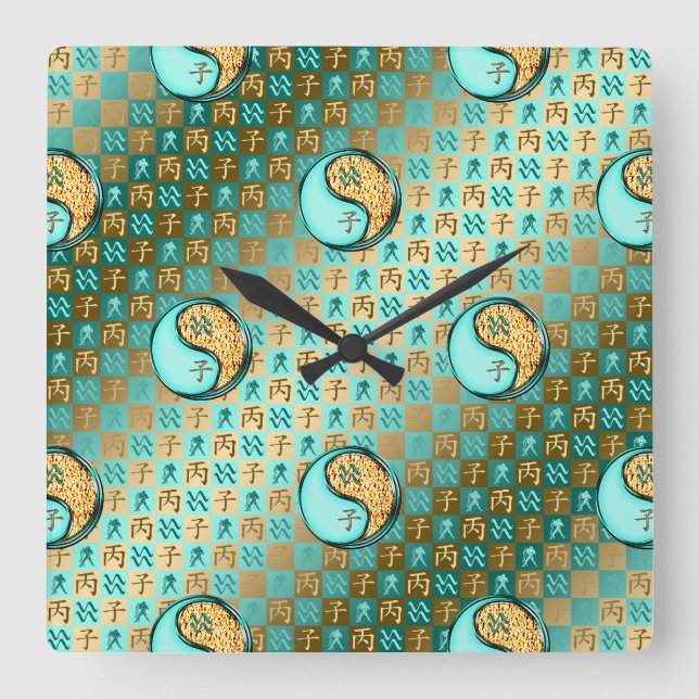 Aquarius & Fire Rat Square Wall Clock (Front)