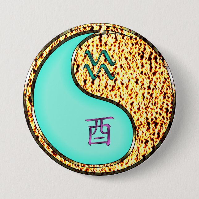 Aquarius & Fire Rooster 7.5 Cm Round Badge (Front)