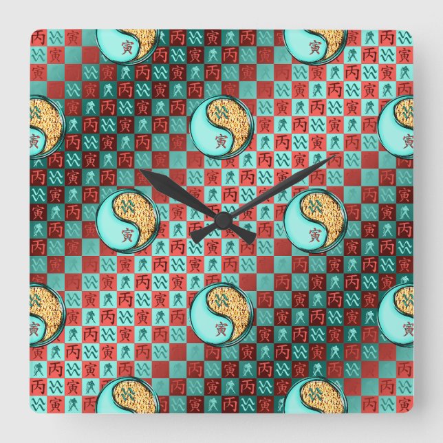 Aquarius & Fire Tiger Square Wall Clock (Front)
