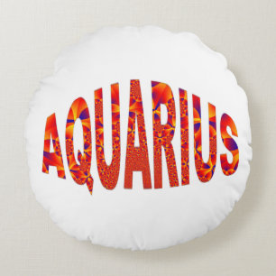 Aquarius - Firey Orange Yellow Blue Round Cushion