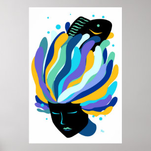Aquarius fish girl poster