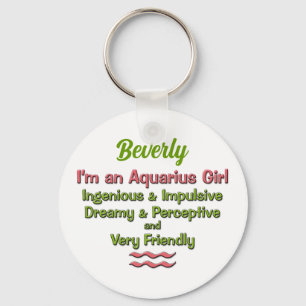 Aquarius for Girls in Pink and Green Zodiac Key Ring