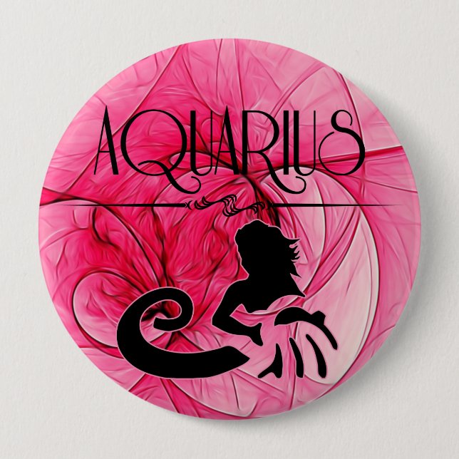 Aquarius for the Lady Zodiac in Pink 10 Cm Round Badge (Front)
