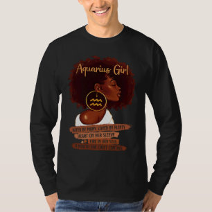 Aquarius Girl Funny  For Black Women Melanin Afro  T-Shirt