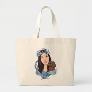 Aquarius Girl with Poodle – Zodiac Horoscope Large Tote Bag
