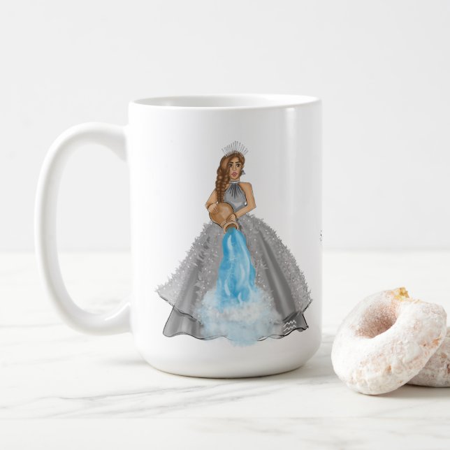 Aquarius Goddess Fashion Illustration Water bearer Coffee Mug (With Donut)