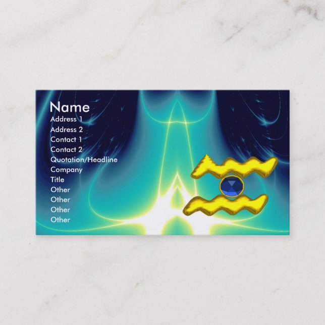 AQUARIUS GOLD JEWEL bright sapphire blue yellow Business Card (Front)