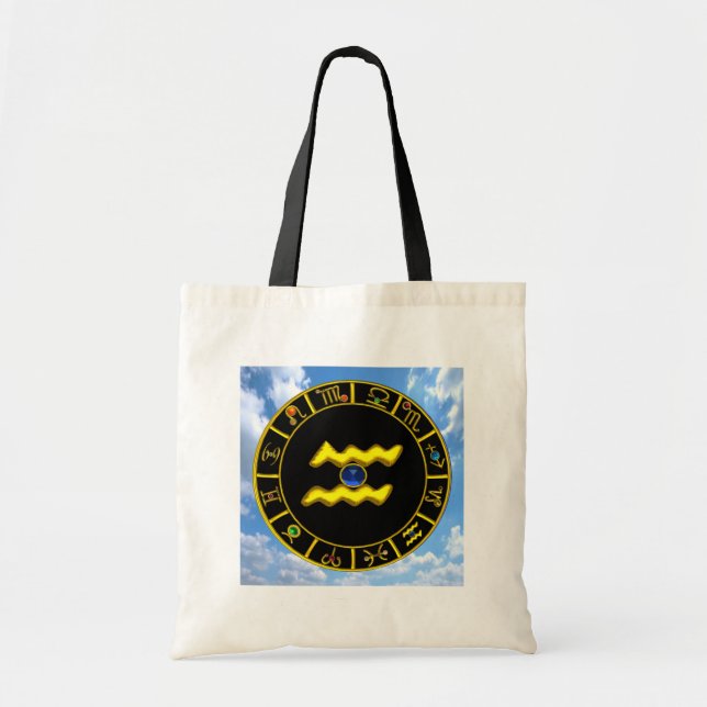 AQUARIUS/GOLD ZODIAC BIRTHDAY JEWEL Astrology Tote Bag (Front)