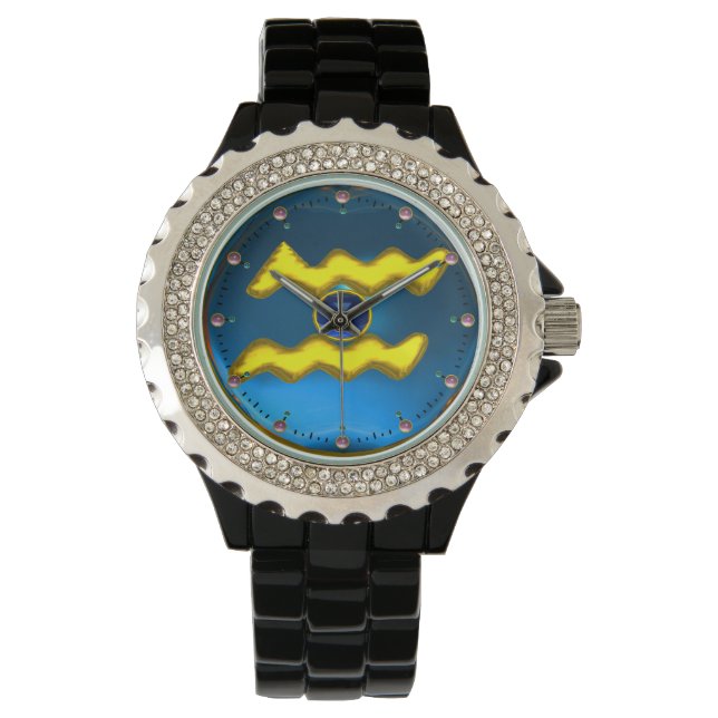 AQUARIUS GOLD ZODIAC BIRTHDAY JEWEL,Blue Sapphire Watch (Front)