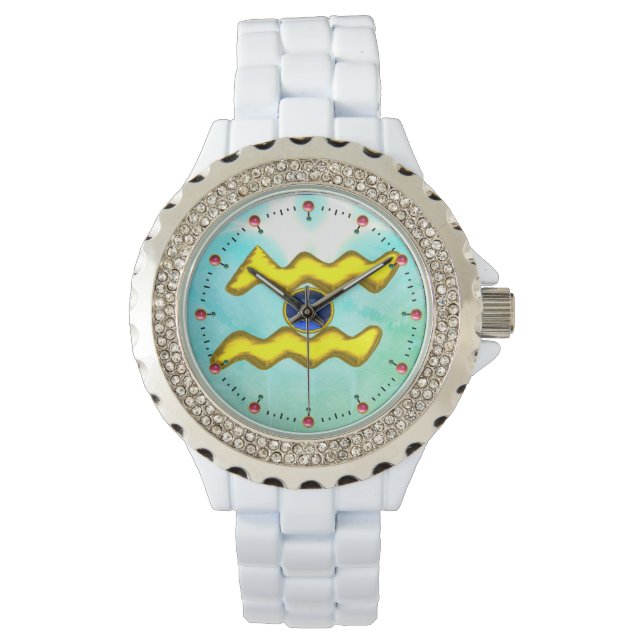 AQUARIUS GOLD ZODIAC BIRTHDAY JEWEL,Blue Sapphire  Watch (Front)