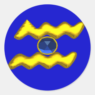 AQUARIUS /GOLD ZODIAC BIRTHDAY JEWEL CLASSIC ROUND STICKER