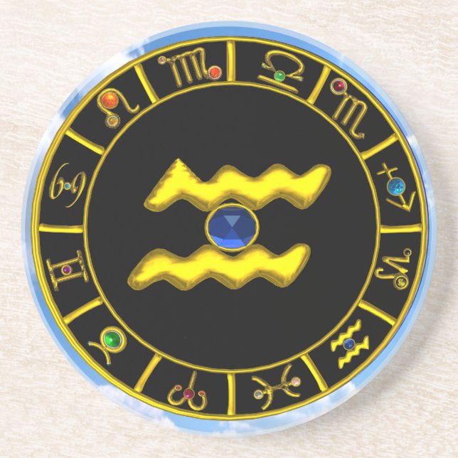 AQUARIUS /GOLD ZODIAC BIRTHDAY JEWEL COASTER (Front)