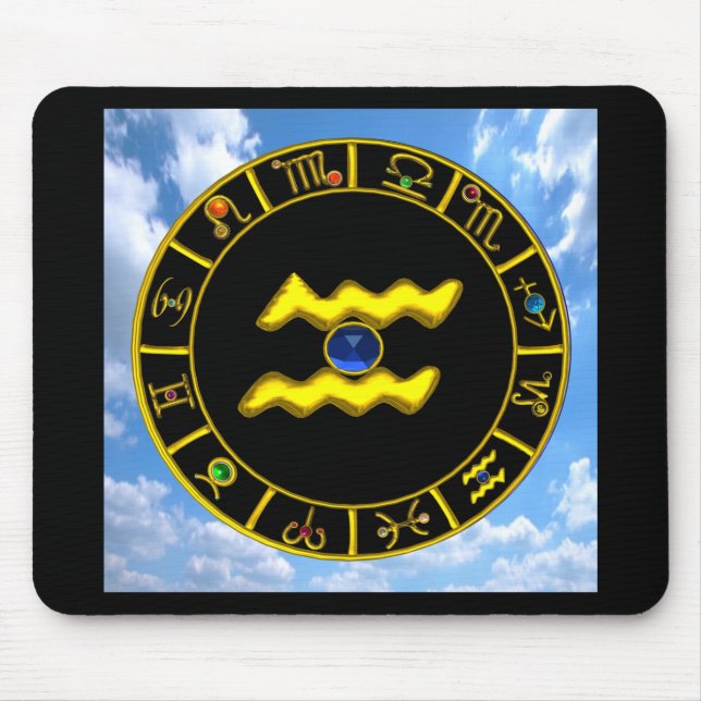 AQUARIUS /GOLD ZODIAC BIRTHDAY JEWEL MOUSE MAT (Front)