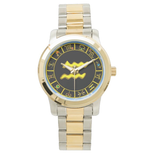 AQUARIUS GOLD ZODIAC BIRTHDAY JEWEL WATCH (Front)