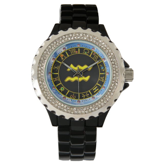AQUARIUS GOLD ZODIAC BIRTHDAY JEWEL WATCH (Front)