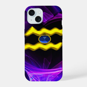 AQUARIUS GOLD ZODIAC SIGN Blue Purple Fractals iPhone 15 Case