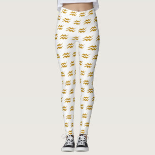 Aquarius  Golden  Zodiac  Sign  Golden Symbol Leggings
