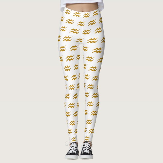 Aquarius  Golden  Zodiac  Sign  Golden Symbol Leggings (Front)
