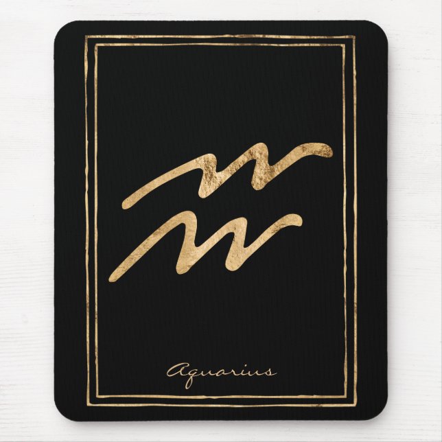 Aquarius hammered gold stylised astrology symbol mouse mat (Front)