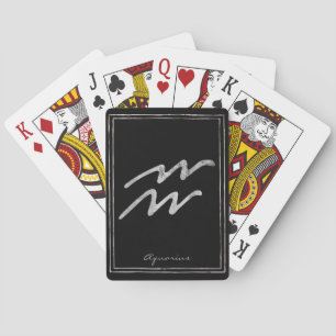 Aquarius hammered silver stylised astrology symbol playing cards