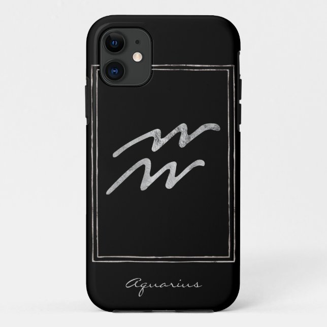 Aquarius hammered silver stylised astrology zodiac Case-Mate iPhone case (Back)