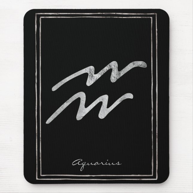 Aquarius hammered silver stylized astrology symbol mouse mat (Front)
