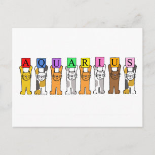 Aquarius Happy Birthday Cartoon Cats Postcard