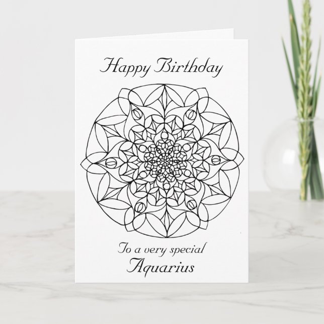 Aquarius Mandala: Colour your own Birthday Card (Front)