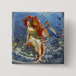 Aquarius Mermaid Gothic Blue Art 15 Cm Square Badge