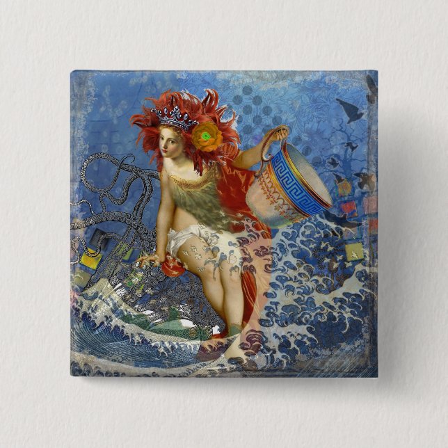Aquarius Mermaid Gothic Blue Art 15 Cm Square Badge (Front)