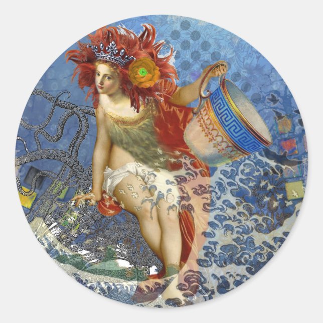 Aquarius Mermaid Gothic Blue Art Classic Round Sticker (Front)