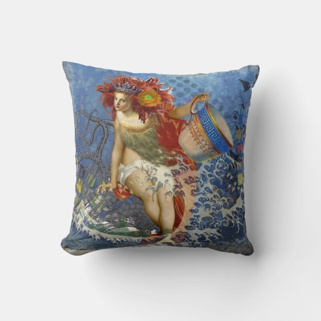 Aquarius Mermaid Gothic Blue Art Cushion (Front)