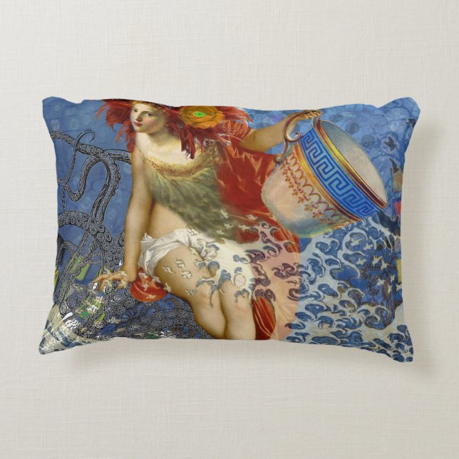 Aquarius Mermaid Gothic Blue Art Decorative Cushion (Back)