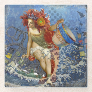 Aquarius Mermaid Gothic Blue Art Glass Coaster