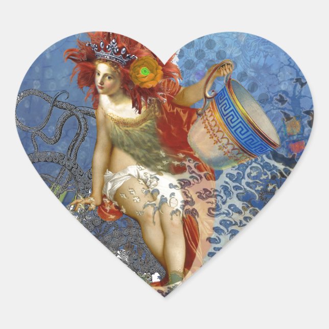 Aquarius Mermaid Gothic Blue Art Heart Sticker (Front)