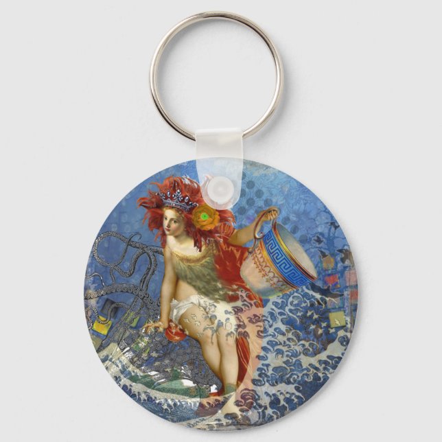 Aquarius Mermaid Gothic Blue Art Key Ring (Front)