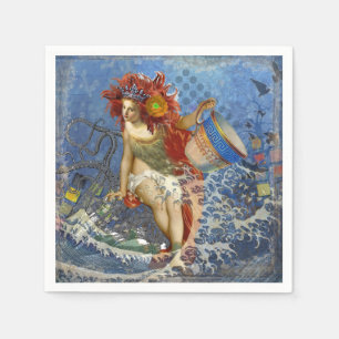 Aquarius Mermaid Gothic Blue Art Napkin