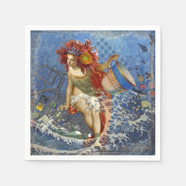 Aquarius Mermaid Gothic Blue Art Napkin (Front)