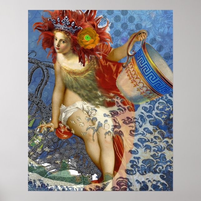 Aquarius Mermaid Gothic Blue Art Poster (Front)