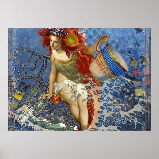 Aquarius Mermaid Gothic Blue Art Poster (Front)