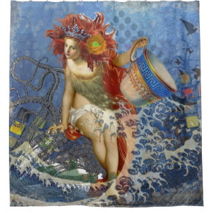 Aquarius Mermaid Gothic Blue Art Shower Curtain