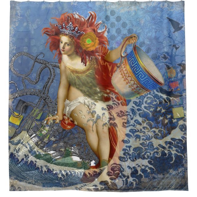 Aquarius Mermaid Gothic Blue Art Shower Curtain (Front)