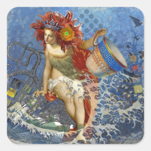 Aquarius Mermaid Gothic Blue Art Square Sticker