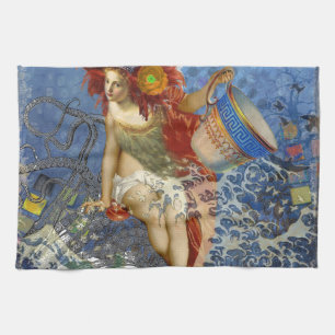 Aquarius Mermaid Gothic Blue Art Tea Towel
